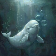 Sticker - A playful beluga whale blowing bubbles underwater