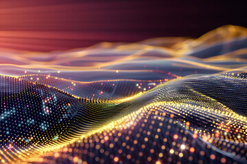 Poster - network technology background technology and communication connected dots on 3d wave landscape telec