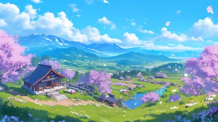 Wall Mural - Tranquil Springtime Village