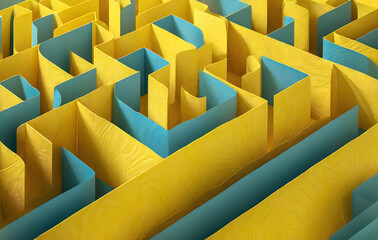 Sticker - abstract folded paper effect. bright colorful yellow background. maze made of paper. generative ai.
