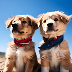 Wall Mural - two golden puppies