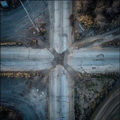 Poster - rural intersection,  way stop, drone photo