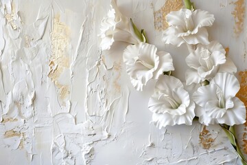 Wall Mural - A vertical pattern of gladiolus blossoms in stucco creates a striking effect.