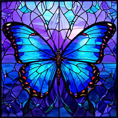 Wall Mural - stained glass purple butterfly