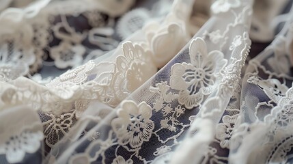 Poster - Intricate floral lace fabric showcases fine artistry, ideal for elegant garments and home decor.