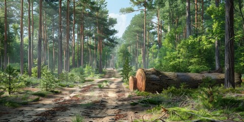 Wall Mural - Sunlight Illuminates a Forest Path