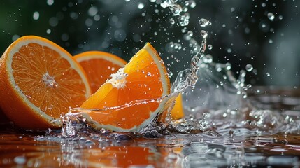 Wall Mural - orange in water splash