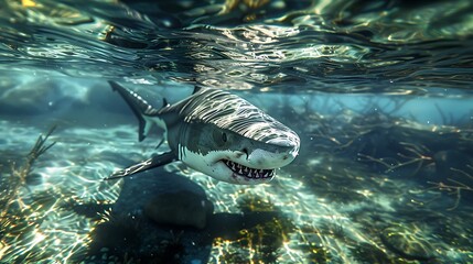 A big shark in the clean deep water very detailed and realistic shape