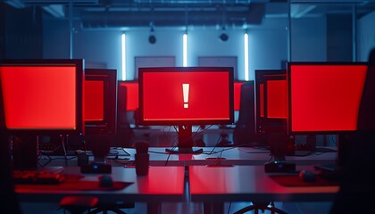Poster - Red Alert: A Row of Computers with Error Messages