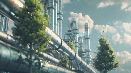 Poster - an oil refinery with pipes against the sky