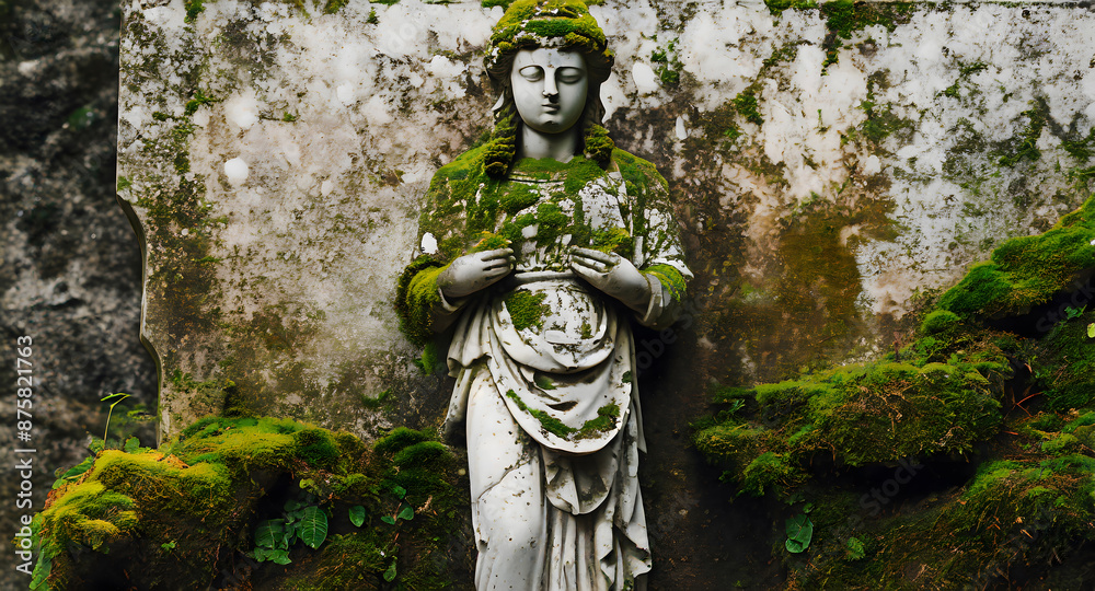 Old Statue Texture Design a digital texture depicting an old marble statue with moss and ...