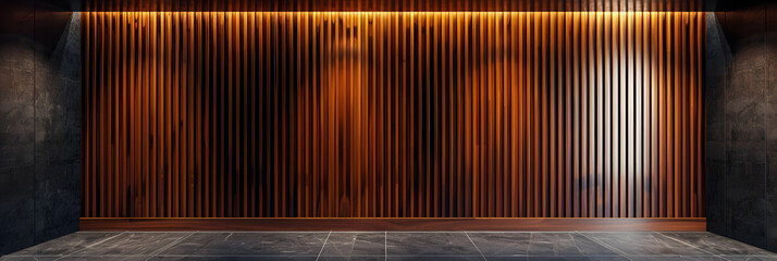 Wall Mural - A mahogany dark wood vertical slat wall covering provides a rich and elegant backdrop