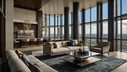 Wall Mural - A highrise condominium with a stylish lobby concierge