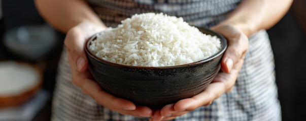 a person with a traditional bowl of white rice