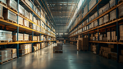 Wall Mural - A warehouse with many boxes on the shelves