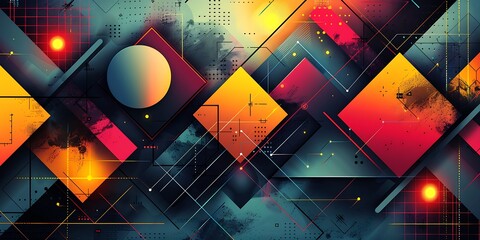 Leinwandbilder - Abstract background with geometric shapes in vibrant,triangles, and hexagons, forming a clean abstract background.Abstract Festive Geometric Fusion