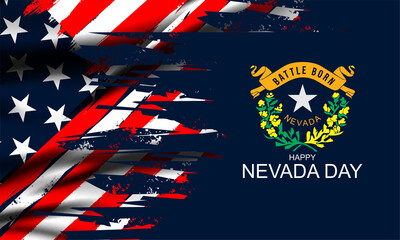 Battle Born Flag. Happy Nevada Day with US flag. Celebration for Nevada. Vector Banner and Greeting card of Nevada day