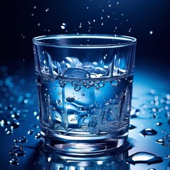 Poster - glass of water on blue background