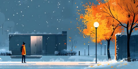 Wall Mural - A lonely figure stands in a snowy landscape.