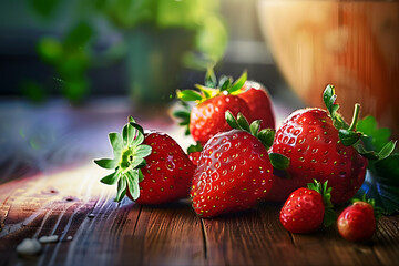 Wall Mural - delicious and sweet strawberry on the table