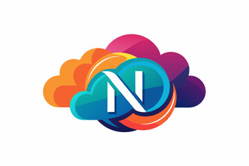 Sticker - N letter cloud logo design vector