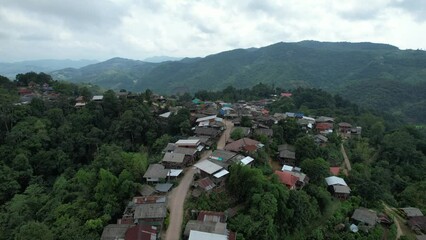 Wall Mural - Aerial view from drone of the rural village in the mountains