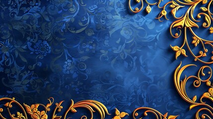 Blue and gold vintage floral ornament background