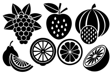 Wall Mural - Vegetables fruits and berries icon silhouette set