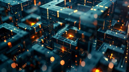 Poster - complex and innovative architecture in a futuristic city skyline, capturing the complexity of blockc