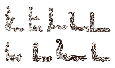 Wall Mural - art deco floral corners and border embellishment. vector corner frames and vintage decoration. flour