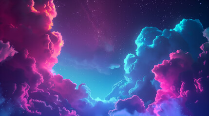 Wall Mural - The sky is filled with colorful clouds and stars. The colors are bright and vibrant, creating a sense of wonder and awe. The scene is peaceful and calming