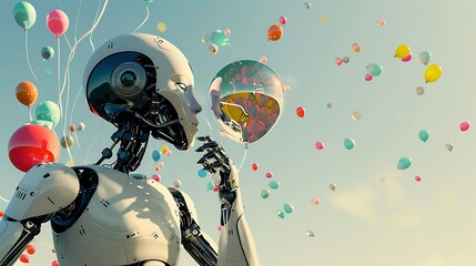 Wall Mural - A robot blowing the balloons very detailed and realistic shape