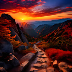 Wall Mural - sunset in the mountains