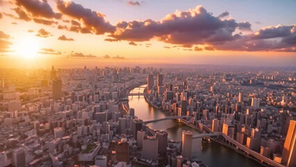 Poster - tokyo city at sunset as seen from above, showcasing the vibrant skyline and urban sprawl, explore th