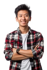 Wall Mural - Young Asian man smiling isolated on white background - genereative ai