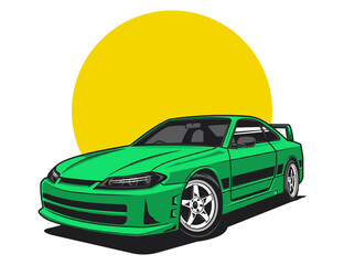 Canvas Print - styling 90s car design in green color for vector illustration graphic