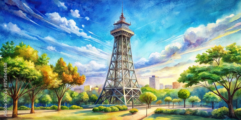 Softly Lattices Gaze Part Europa Reference: Softly Rendered Watercolor Depiction Of Iconic Iron Lattice Tower