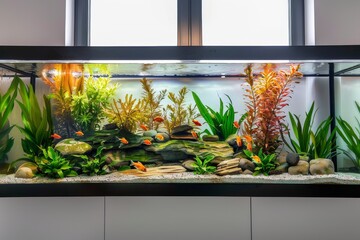 Wall Mural - Interior Aquarium Tank, modern home design, Big Fish Tank, Copy Space