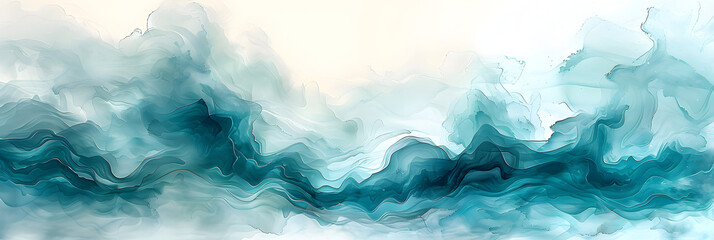 Wall Mural - Teal and mint watercolor swirl design on transparent background.