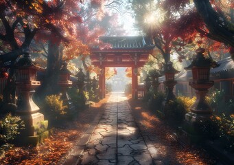 Sticker - Autumn Temple Pathway