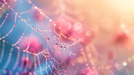 dewdrops on a spider's web, concept of the beauty of nature, created with generative AI technology