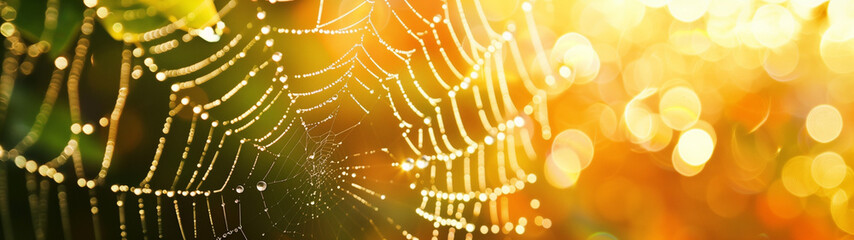 dewdrops on a spider's web, concept of the beauty of nature, created with generative AI technology