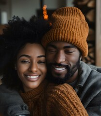 Wall Mural - A smiling couple is hugging each other.