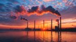 © addymawy - Sunset over an industrial cityscape with factory smoke billowing into the sky