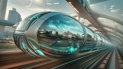 Poster - a futuristic scene showcasing advanced levitating transportation systems in action, futuristic trans
