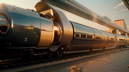 Poster - A high-tech train with a sleek design moving on advanced railway tracks in a futuristic setting, Futuristic transportation systems like levitating pods or pneumatic tubes