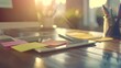 © Apiwat - High-definition macro photography of an organized entrepreneur's workspace, featuring a close-up of a tablet, stylus, and sticky notes, with a soft-focus background