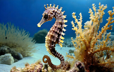 Wall Mural - Mediterranean Seahorse - Hippocampus guttulatus_Photo Formats. Generative AI.