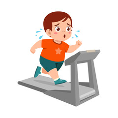 Poster - fat little kid do running on treadmill for weight loss