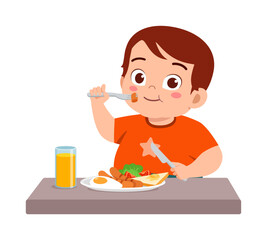 Wall Mural - little kid eat healthy food and feeling happy